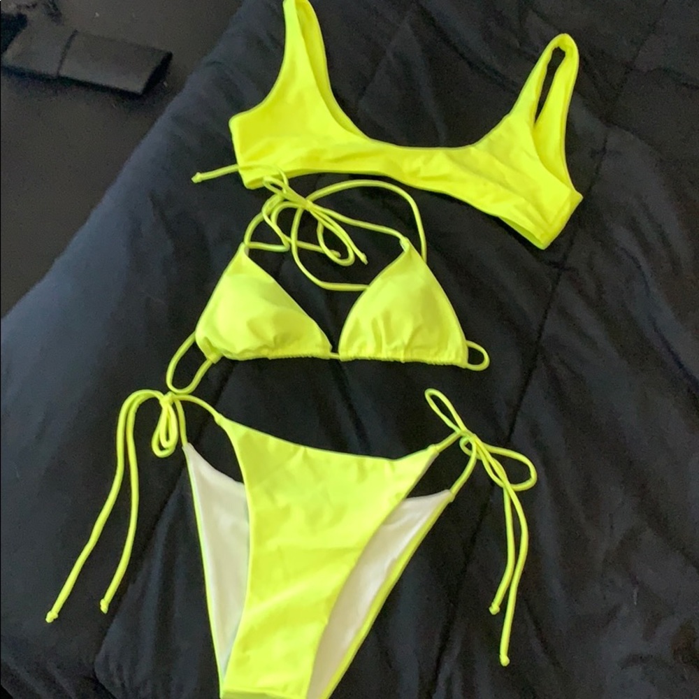 Neon bright green/yellow three piece bikini